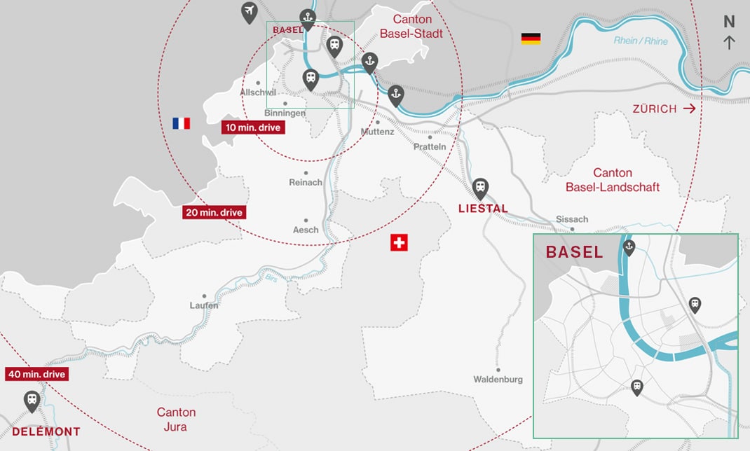 Map for all coworking places in the Basel Area Switzerland